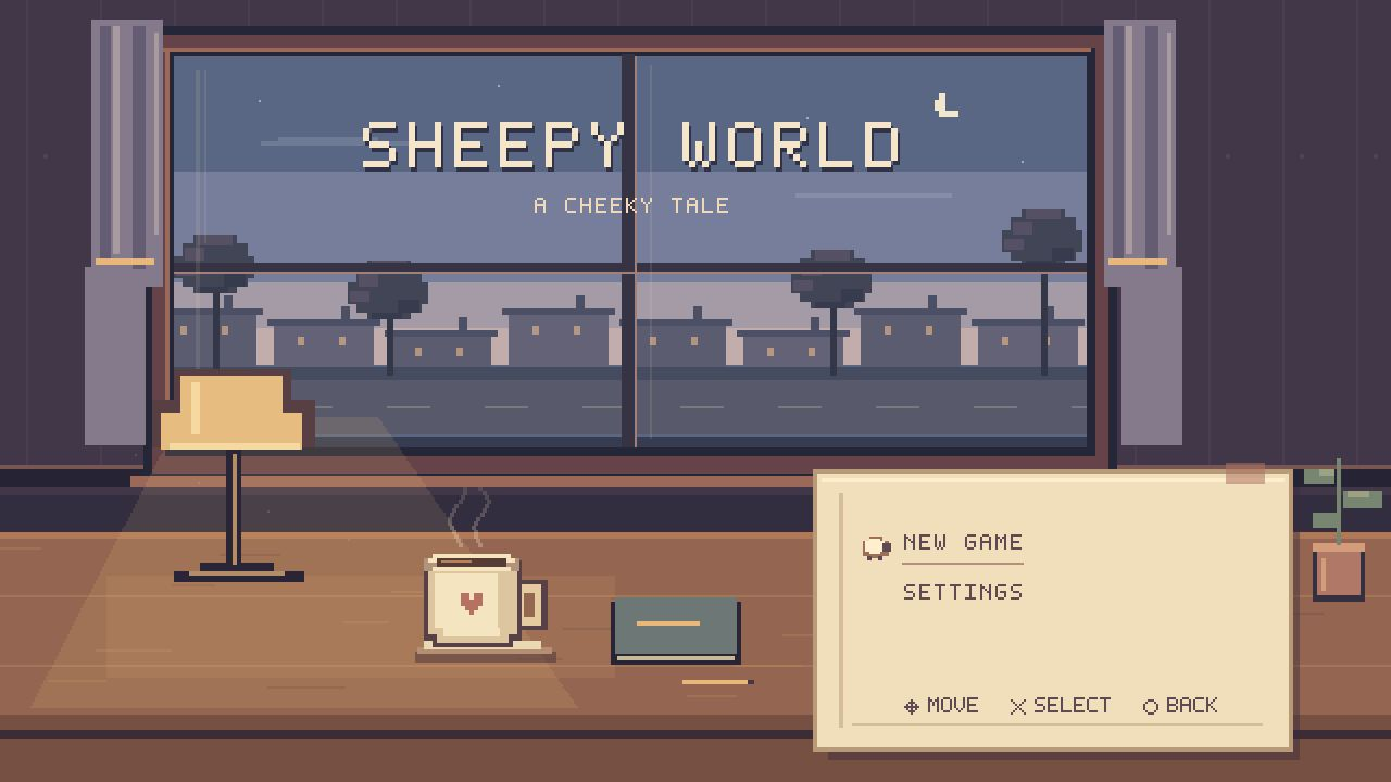 Ecrã inicial do jogo Sheepy World: A Cheeky Tale