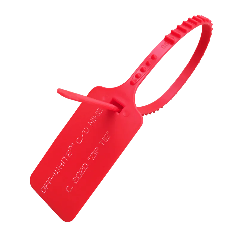 Etiqueta zip tie; na peça final mostra o preço